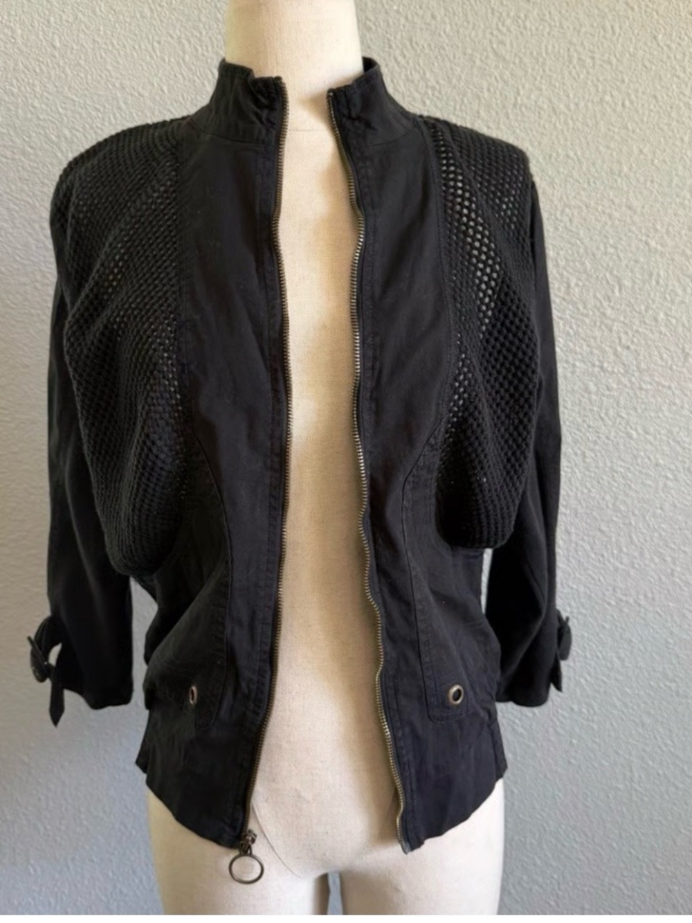 XCVI Black Mesh-Panel Bomber Jacket
